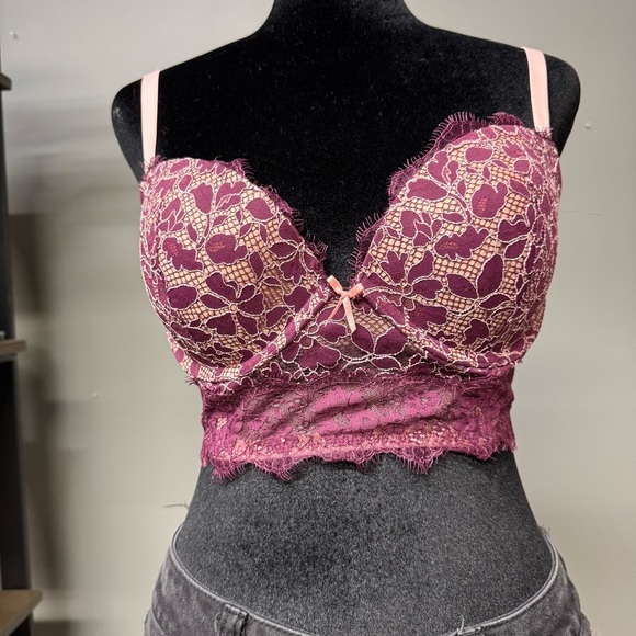 Victorias Secret Dream Angels push up long line bra women’s 34D pink lace - Picture 4 of 8